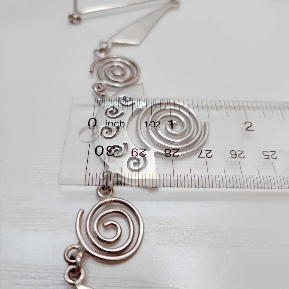Vintage TAXCO Modernist Geometric Swirls Solid Sterling Silver Necklace 20 Inch - Picture 7 of 11